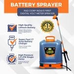Pad Corp Li-Ion Lithium Battery Sprayer 12 Volt x 14 Amp 1 Year Battery Warranty, Light Weight, 4.5 LPM Copper Motor, 16 Liter Tank India's First Digital Volt Meter